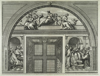 KG 00241
<br/>
Deugd / Gregorius IX bekrachtigt de dekretalen
<br/>
<em>Aquila, Francesco Faraone (ca. 1676-1740)</em>